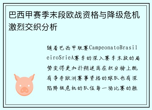 巴西甲赛季末段欧战资格与降级危机激烈交织分析