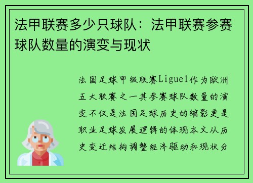 法甲联赛多少只球队：法甲联赛参赛球队数量的演变与现状