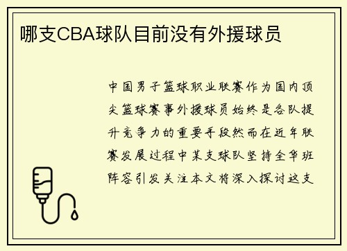 哪支CBA球队目前没有外援球员