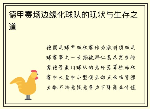 德甲赛场边缘化球队的现状与生存之道
